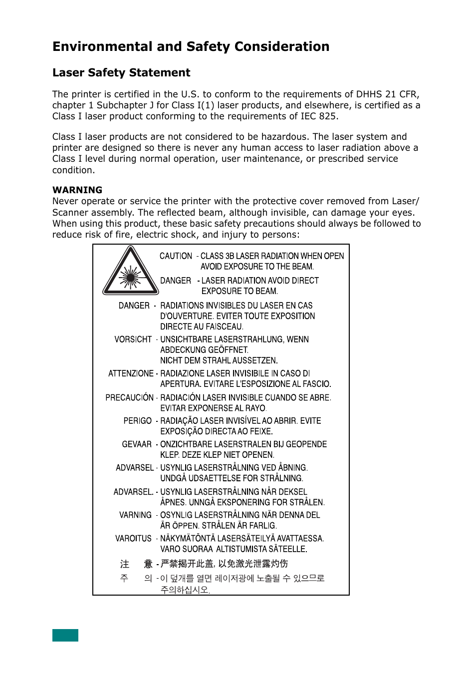 Environmental and safety consideration | Samsung ML-2010 Series User Manual | Page 9 / 118