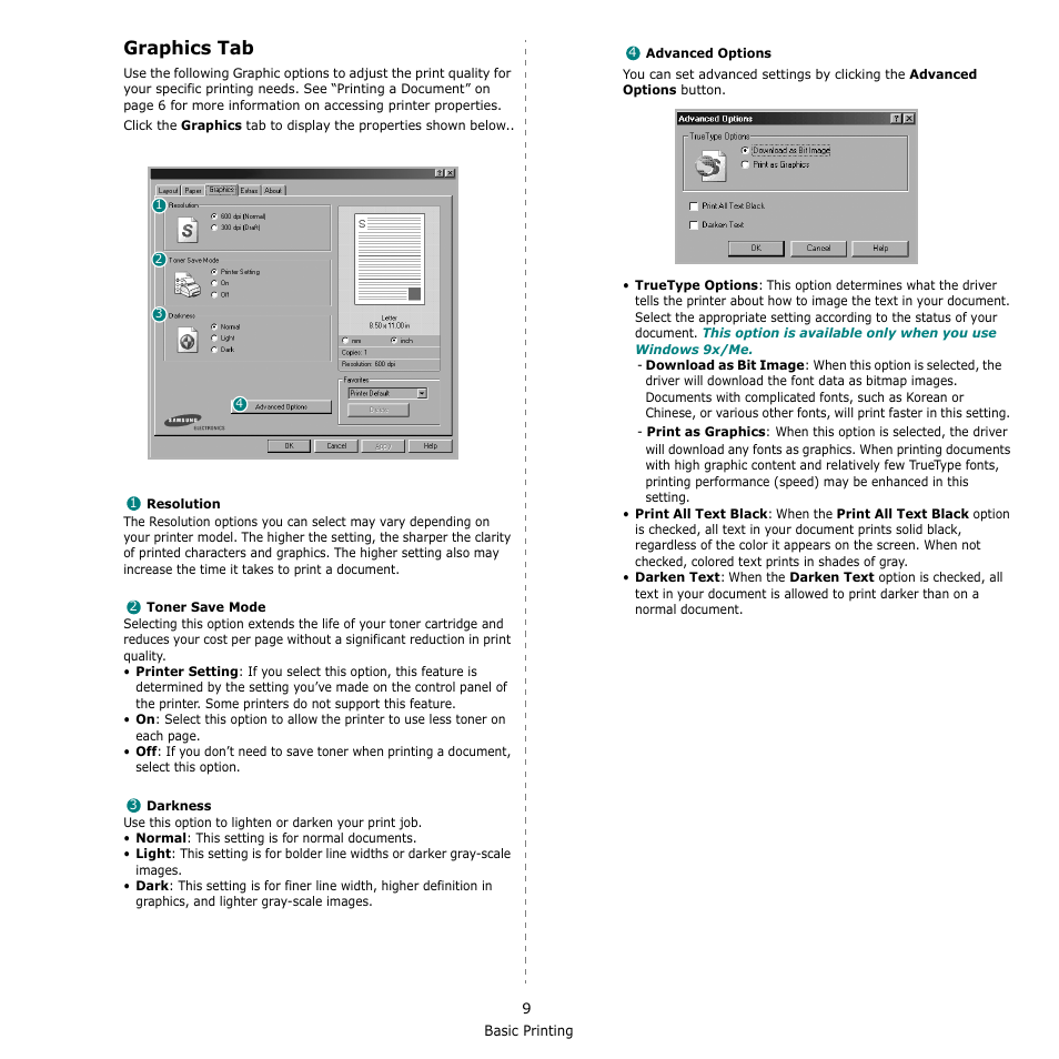 Graphics tab | Samsung ML-2010 Series User Manual | Page 94 / 118