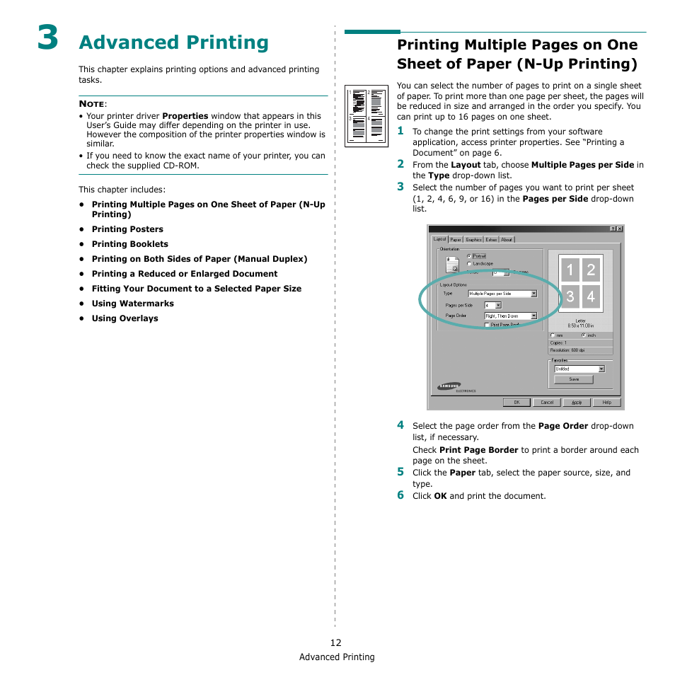 3 advanced printing, Chapter 3, Dvanced | Rinting, Advanced printing | Samsung ML-2010 Series User Manual | Page 97 / 118