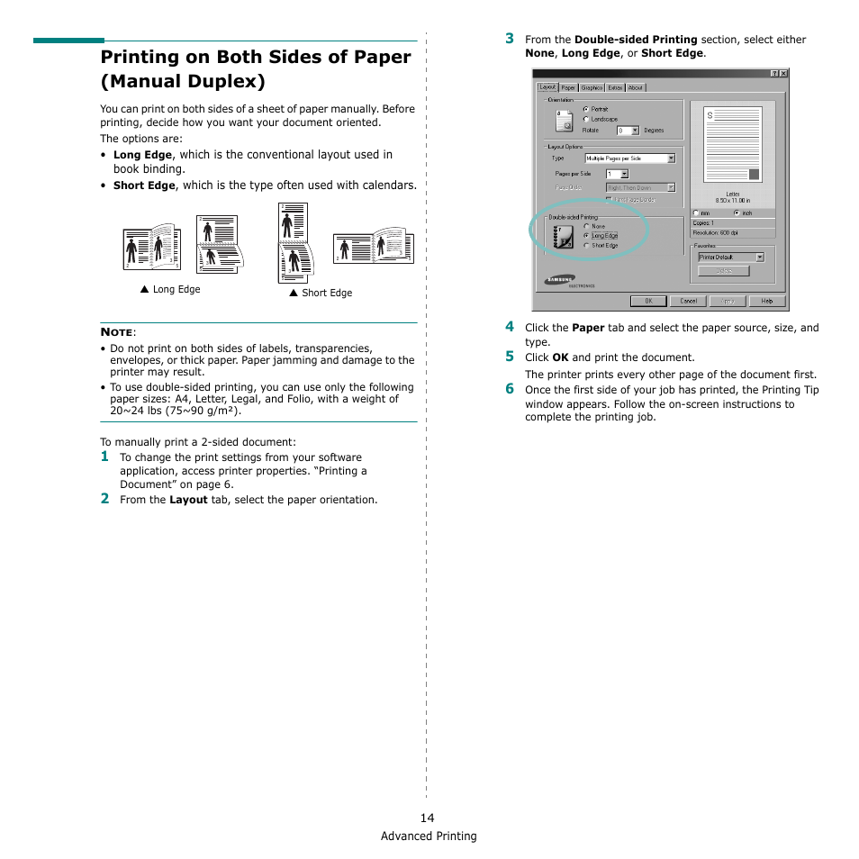 Printing on both sides of paper (manual duplex) | Samsung ML-2010 Series User Manual | Page 99 / 118