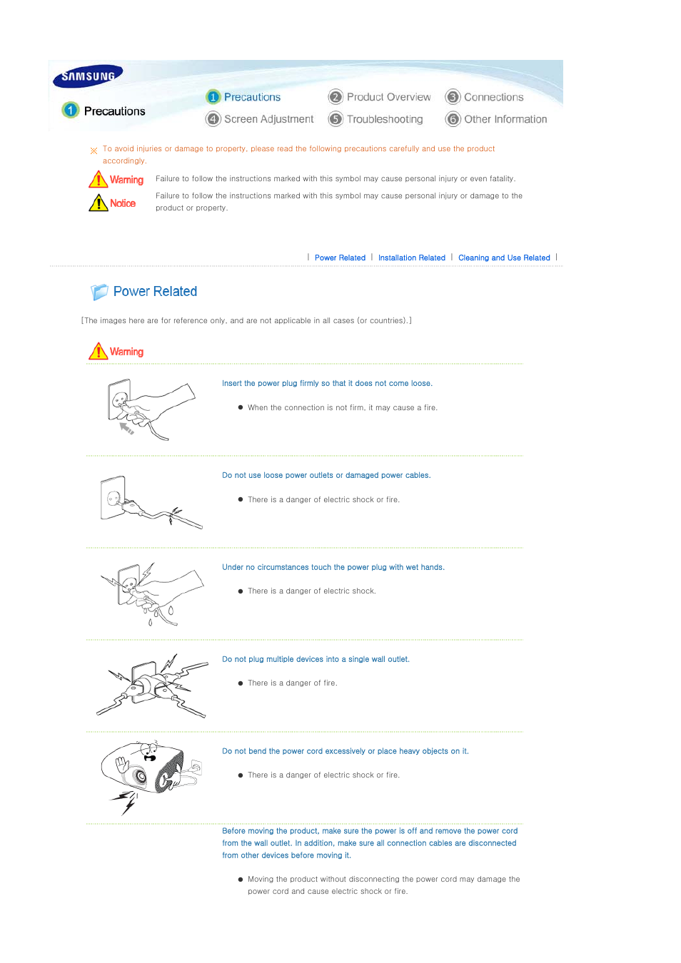 Precautions, Power related | Samsung BP59-00092G-03 User Manual | Page 2 / 36