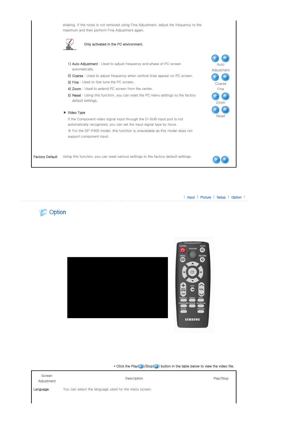 Option | Samsung BP59-00092G-03 User Manual | Page 26 / 36