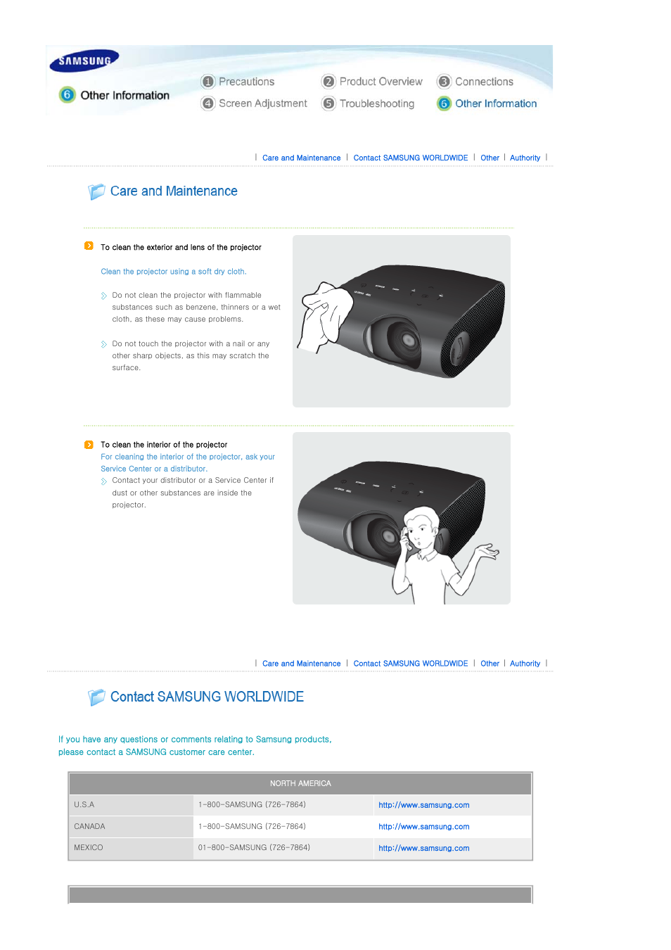 Other information, Care and maintenance, Contact samsung worldwide | Samsung BP59-00092G-03 User Manual | Page 30 / 36