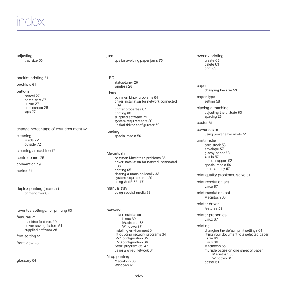 Index | Samsung CLP-320 User Manual | Page 102 / 103