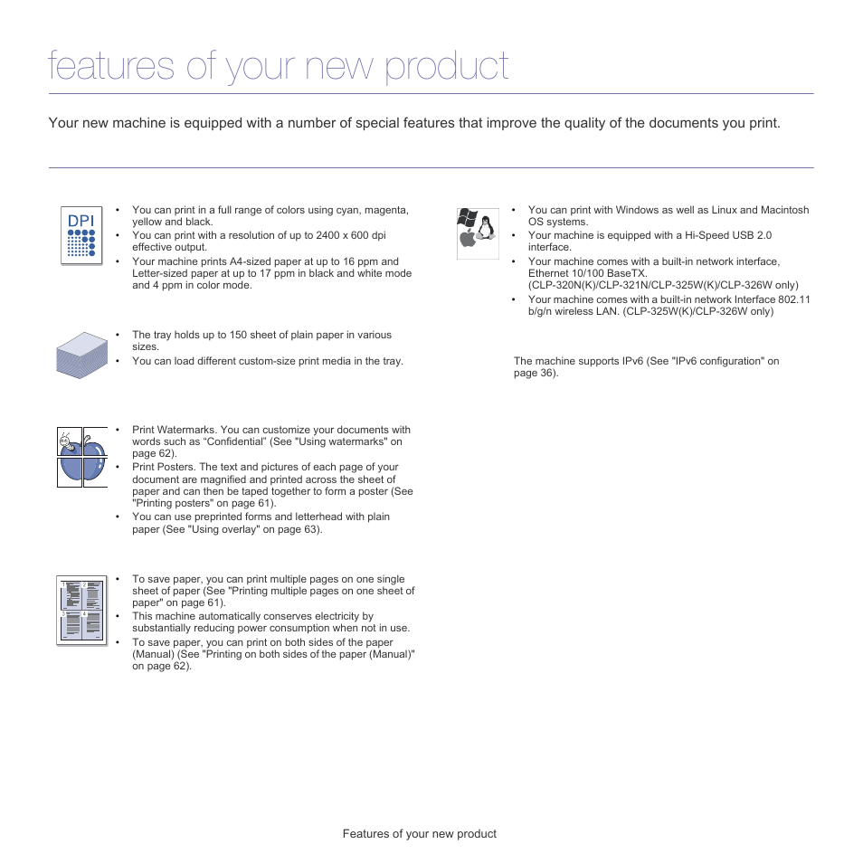 Features of your new product, Special features | Samsung CLP-320 User Manual | Page 21 / 103