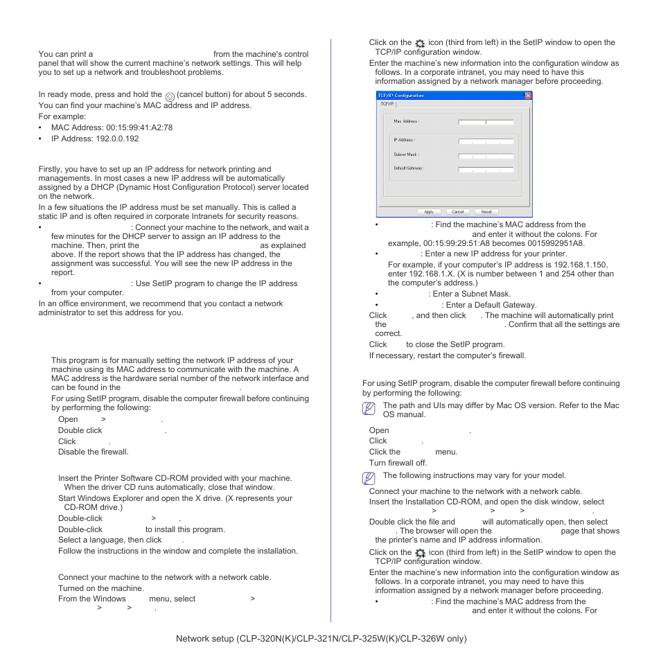 Printing network configuration report, Setting ip address, Ipv4 configuration | Samsung CLP-320 User Manual | Page 35 / 103