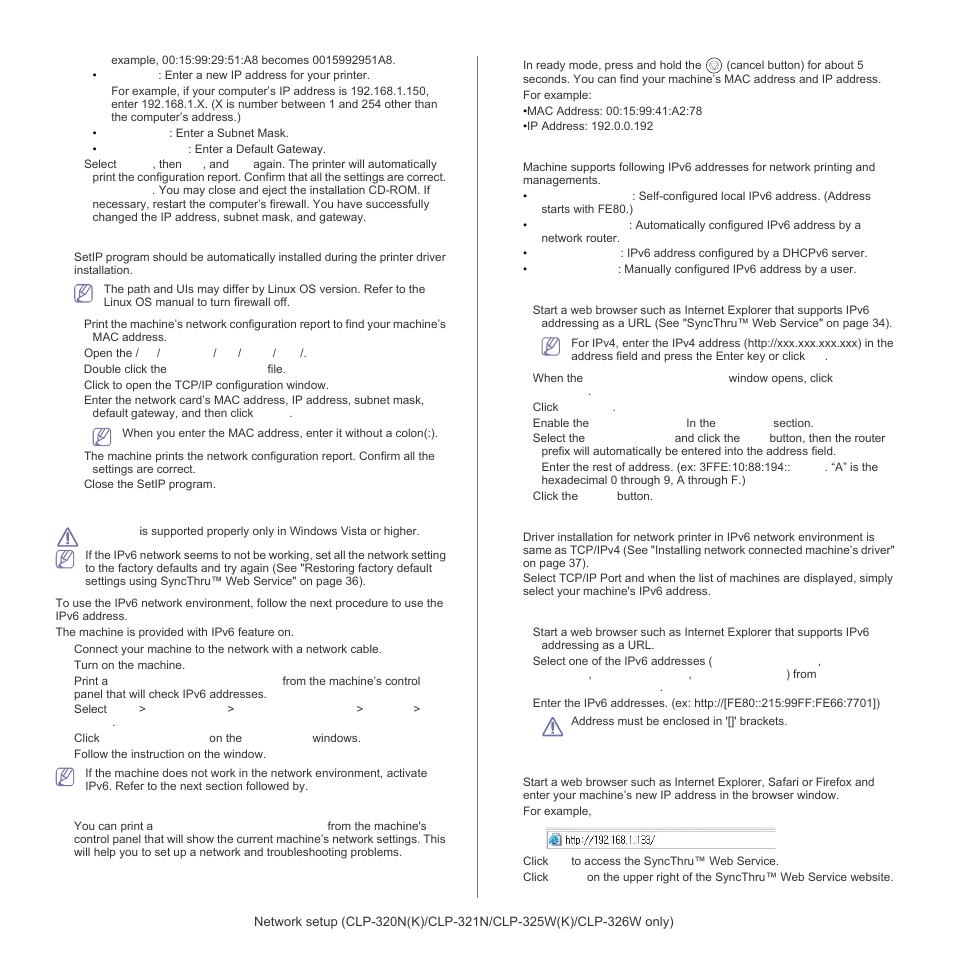 Ipv6 configuration, Ipv6 configuration" on | Samsung CLP-320 User Manual | Page 36 / 103