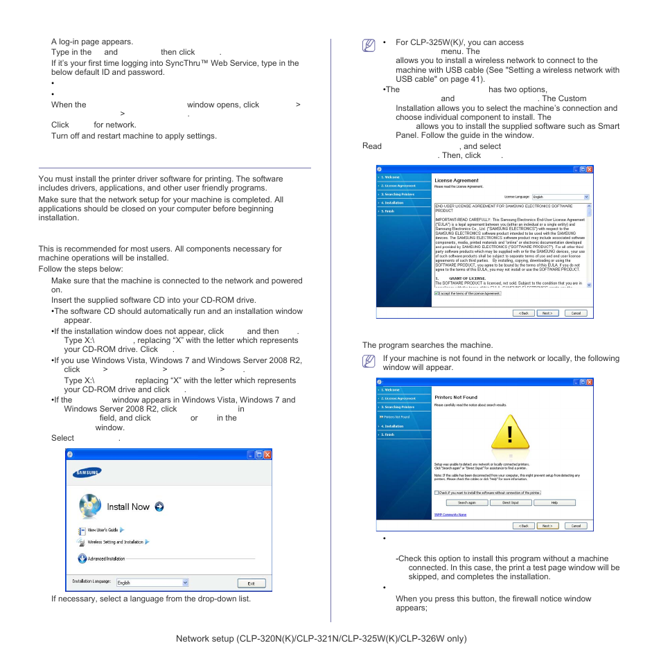 Installing network connected machine’s driver, Windows | Samsung CLP-320 User Manual | Page 37 / 103