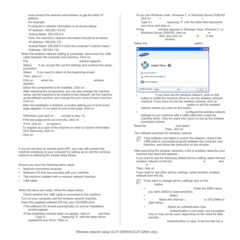See "installing the machine on an ad-hoc | Samsung CLP-320 User Manual | Page 43 / 103