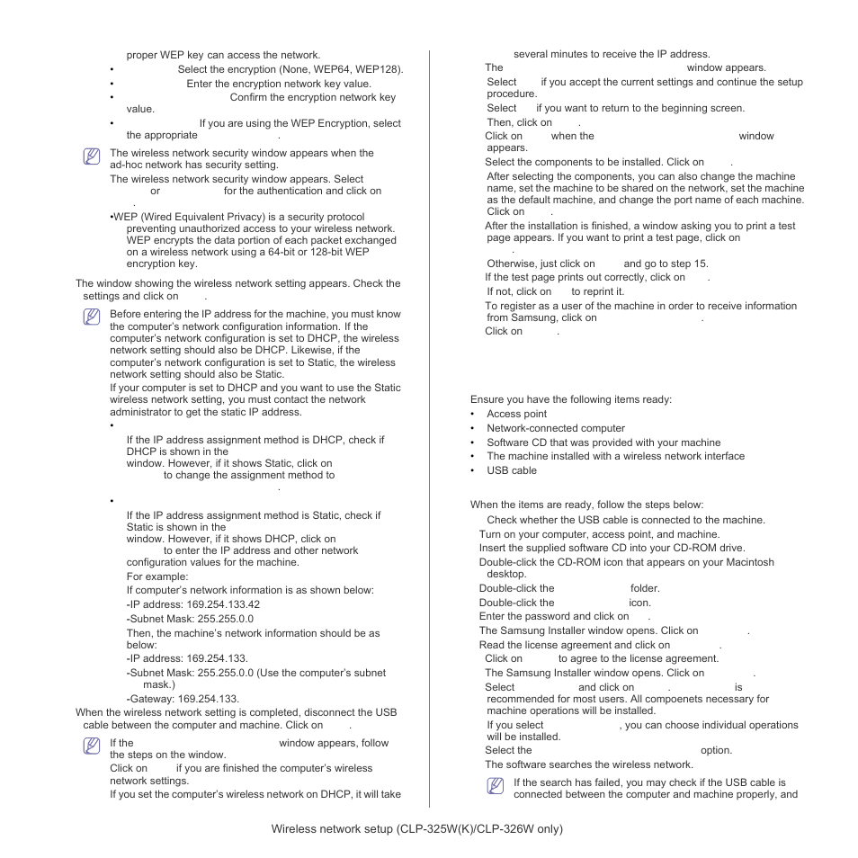 See "installing the machine on a wireless, Network with an access point (macintosh)" on | Samsung CLP-320 User Manual | Page 44 / 103