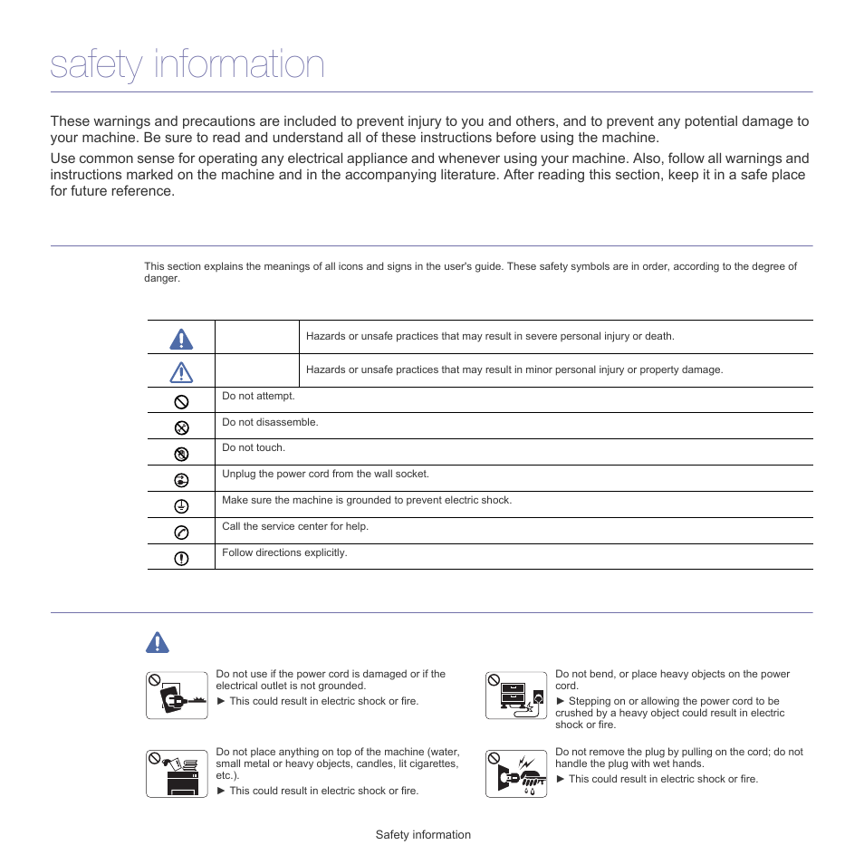 Safety information | Samsung CLP-320 User Manual | Page 7 / 103
