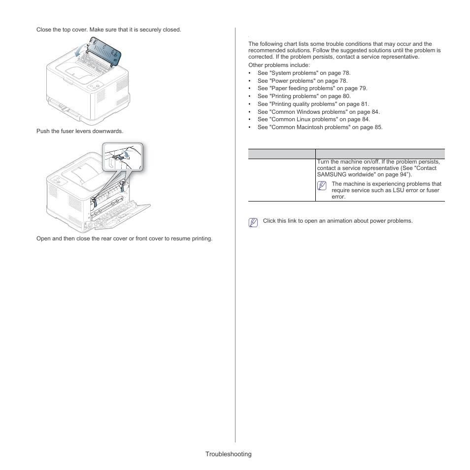 Solving other problems, System problems, Power problems | Samsung CLP-320 User Manual | Page 78 / 103