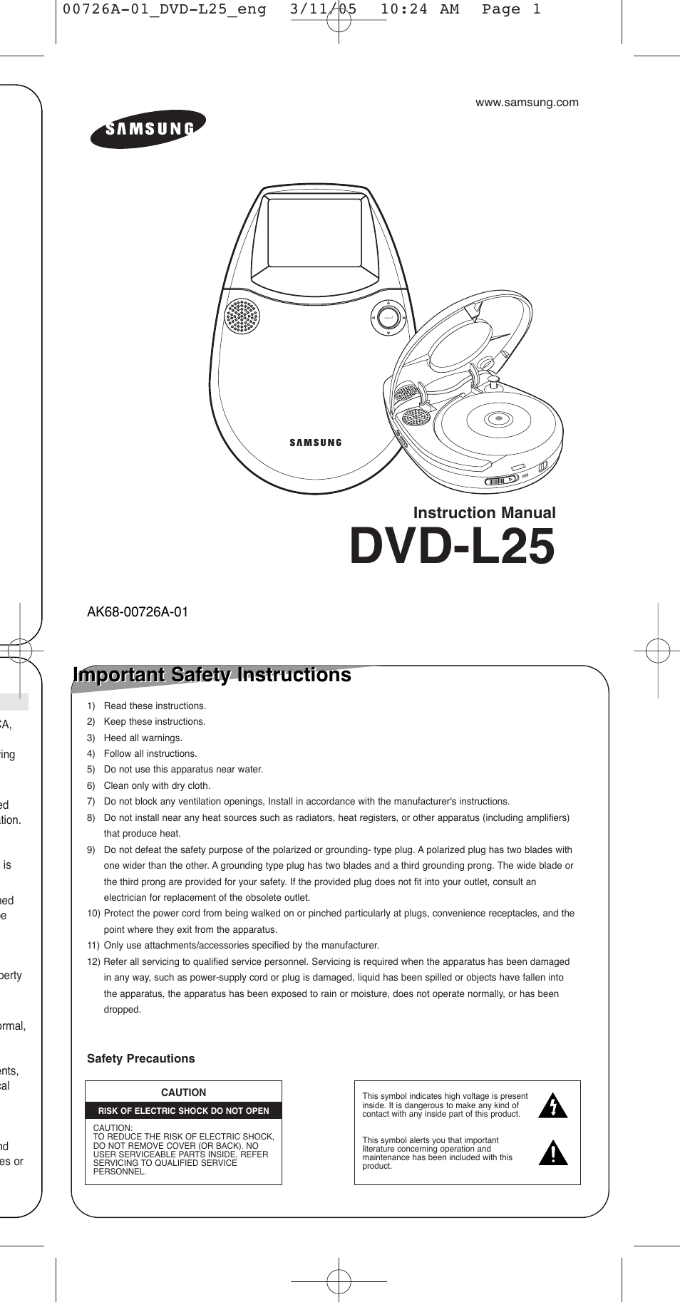 Samsung DVD-L25 User Manual | 12 pages