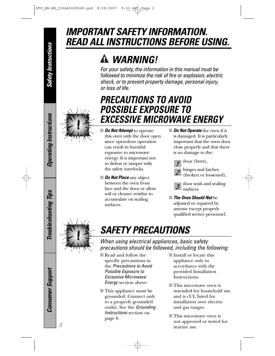Warning, Safety precautions | Samsung Spacemaker PVM1870 User Manual | Page 2 / 44