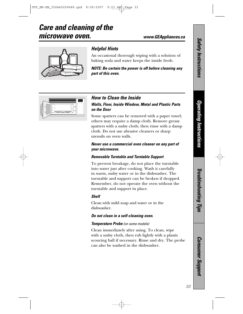 Care and cleaning of the microwave oven | Samsung Spacemaker PVM1870 User Manual | Page 33 / 44