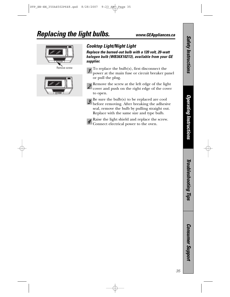 Replacing the light bulbs | Samsung Spacemaker PVM1870 User Manual | Page 35 / 44