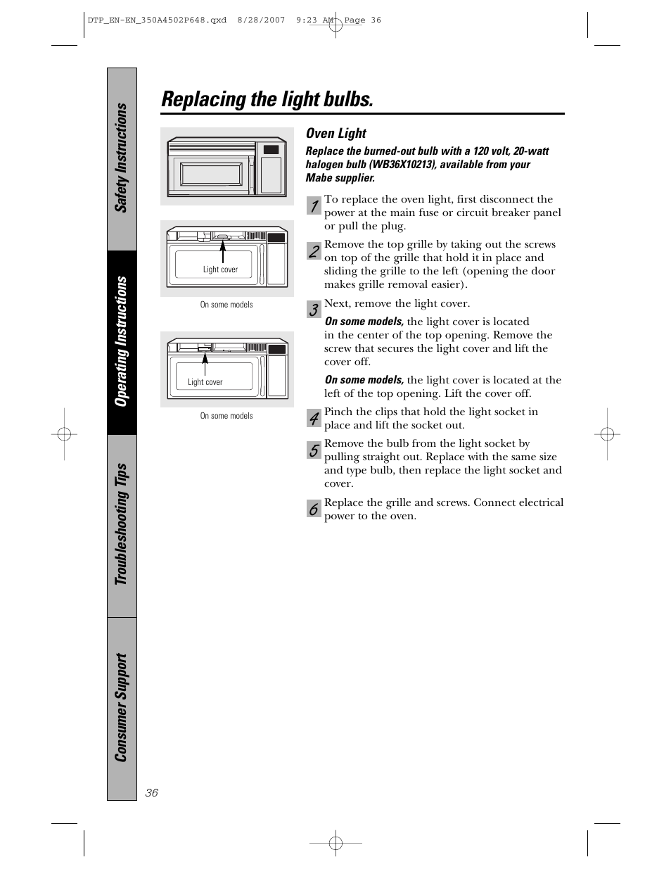 Replacing the light bulbs | Samsung Spacemaker PVM1870 User Manual | Page 36 / 44