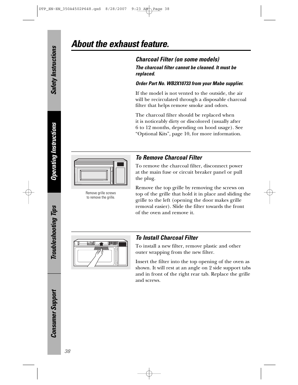 About the exhaust feature | Samsung Spacemaker PVM1870 User Manual | Page 38 / 44