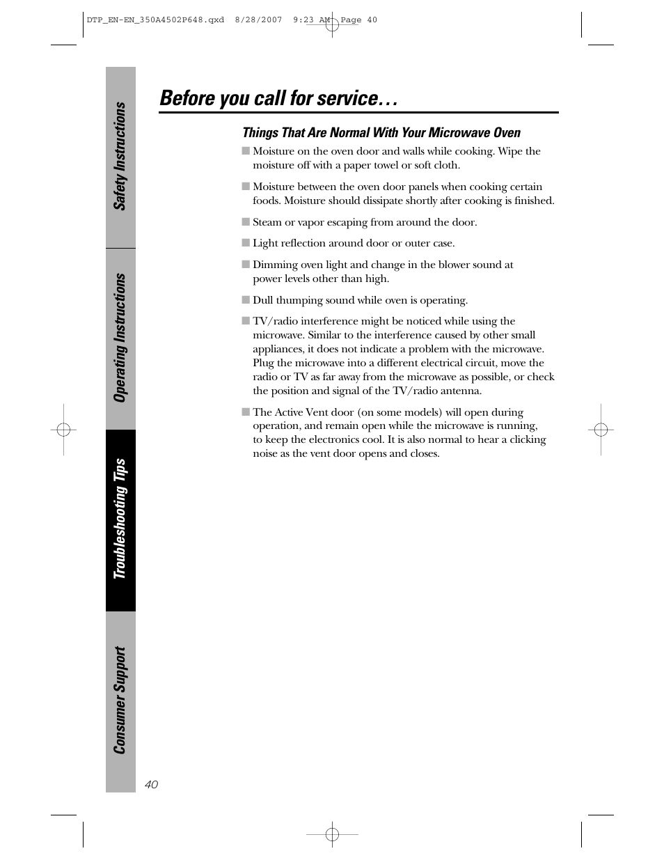 Before you call for service | Samsung Spacemaker PVM1870 User Manual | Page 40 / 44
