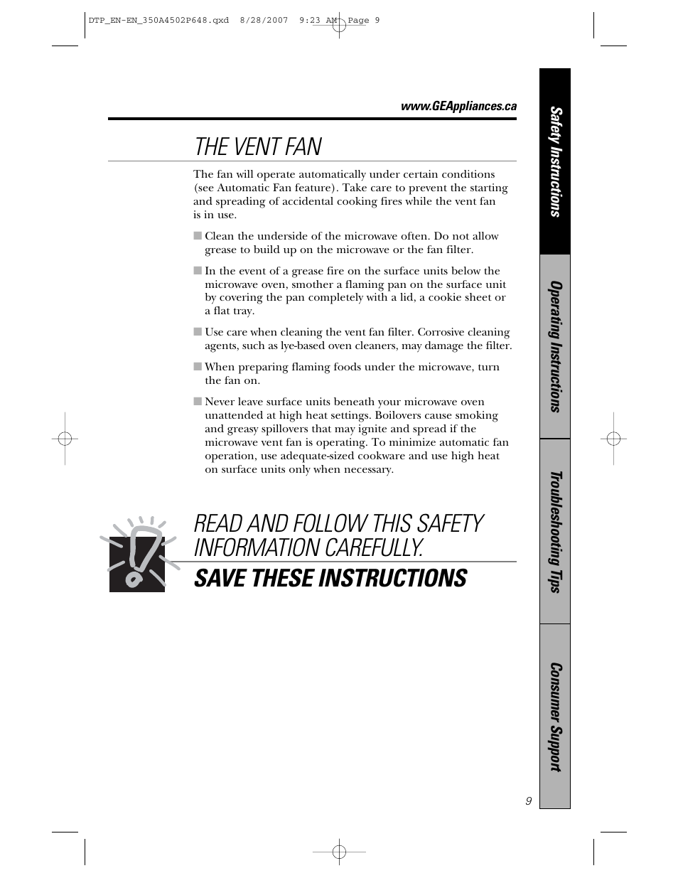The vent fan | Samsung Spacemaker PVM1870 User Manual | Page 9 / 44