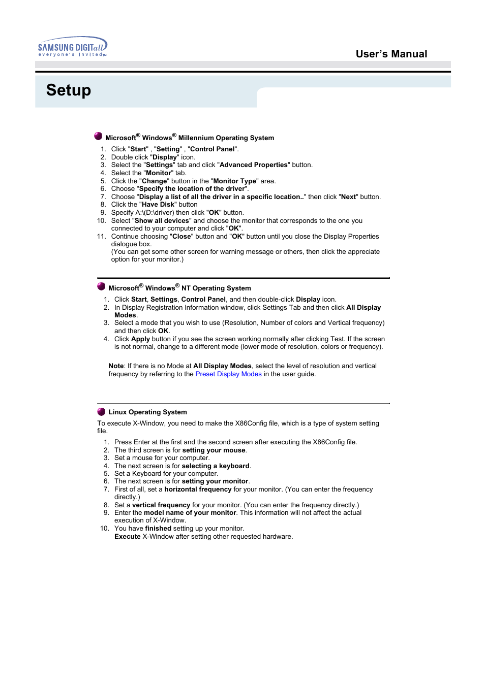 Setup, User’s manual | Samsung 192B User Manual | Page 28 / 55