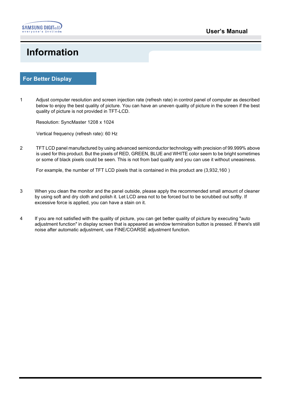 Information, User’s manual | Samsung 192B User Manual | Page 54 / 55