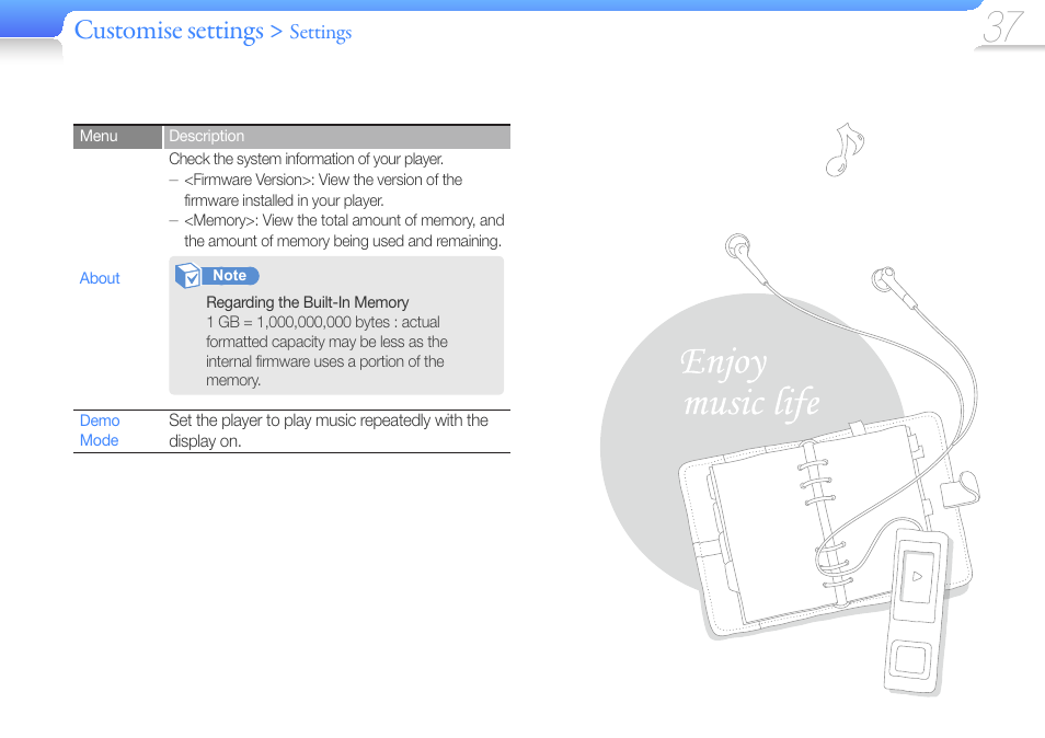 Customise settings | Samsung YP-U6 User Manual | Page 39 / 48
