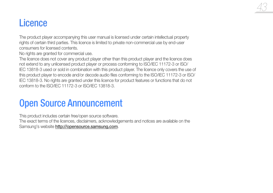 Licence, Open source announcement | Samsung YP-U6 User Manual | Page 45 / 48