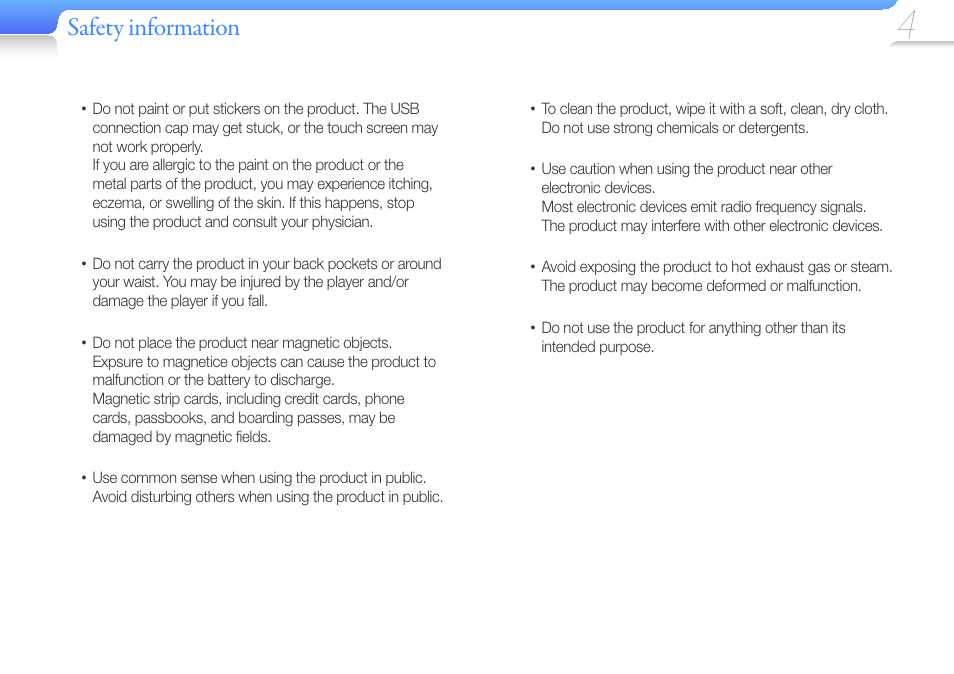Safety information | Samsung YP-U6 User Manual | Page 6 / 48