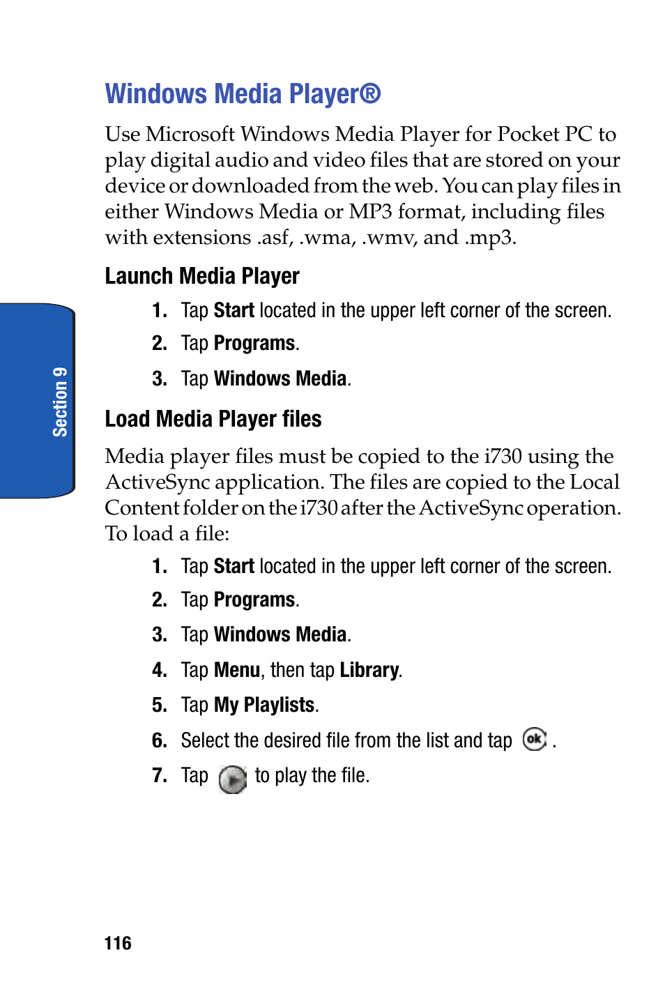 Windows media player | Samsung SCH-i730 User Manual | Page 116 / 220