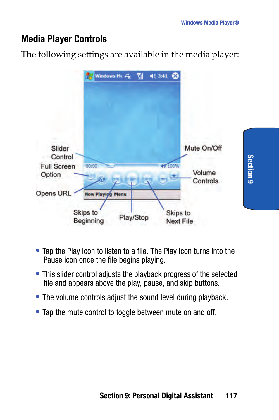 Media player controls | Samsung SCH-i730 User Manual | Page 117 / 220