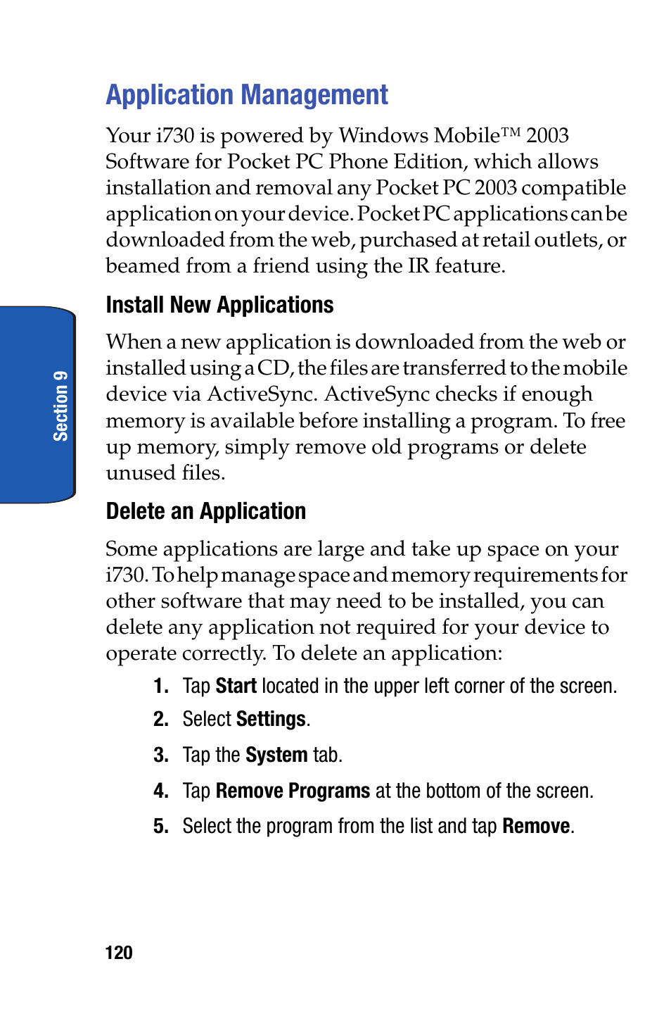 Application management | Samsung SCH-i730 User Manual | Page 120 / 220