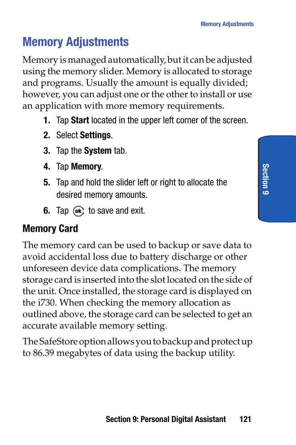 Memory adjustments | Samsung SCH-i730 User Manual | Page 121 / 220