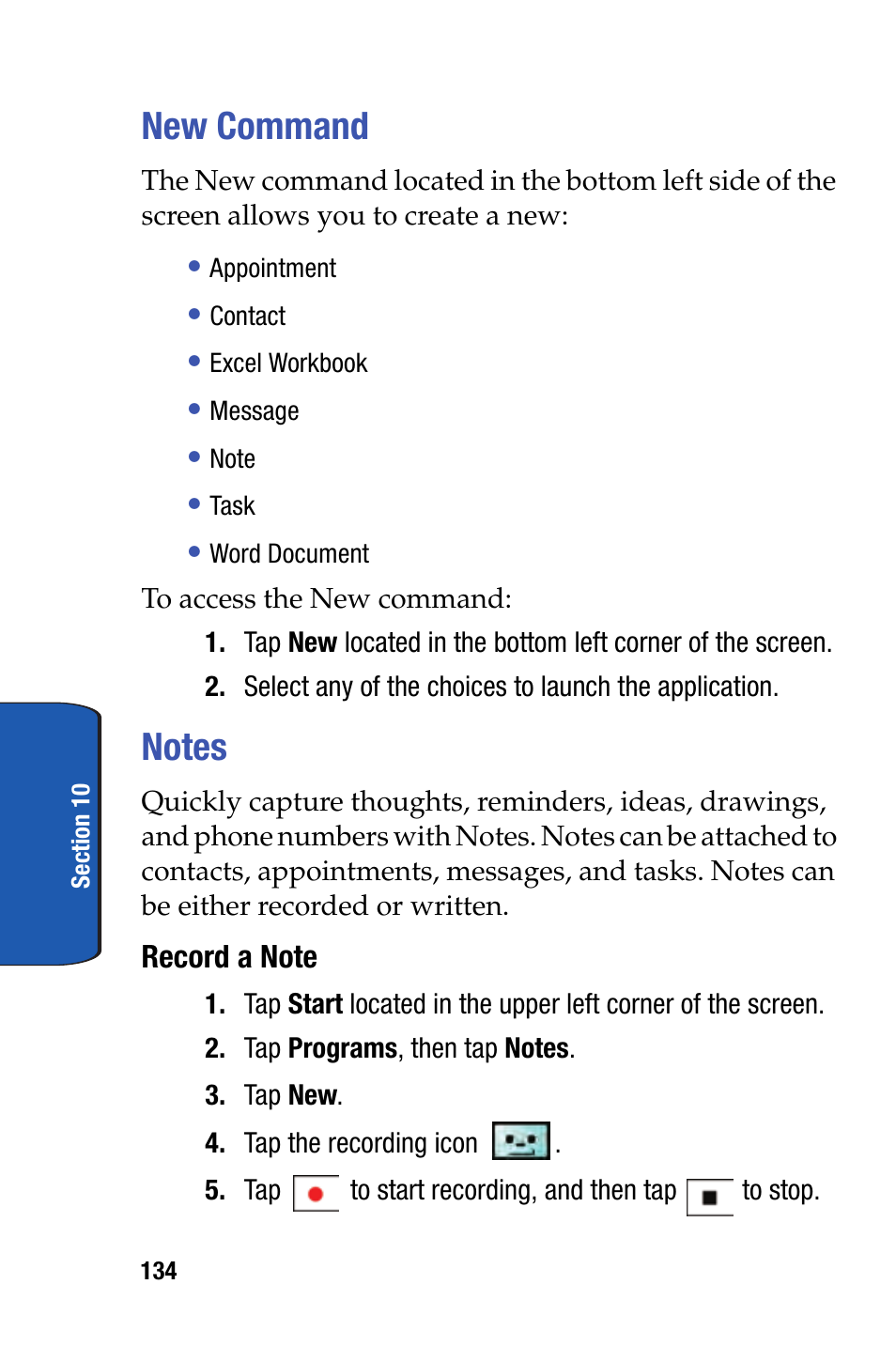 New command, Notes, New command notes | Samsung SCH-i730 User Manual | Page 134 / 220