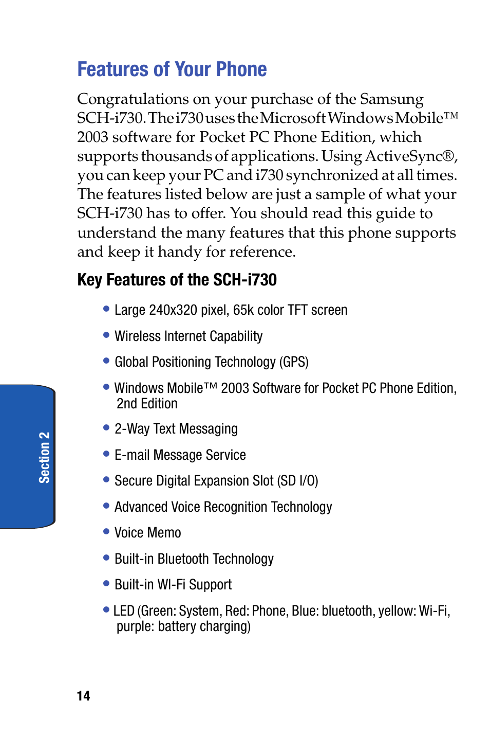 Features of your phone | Samsung SCH-i730 User Manual | Page 14 / 220
