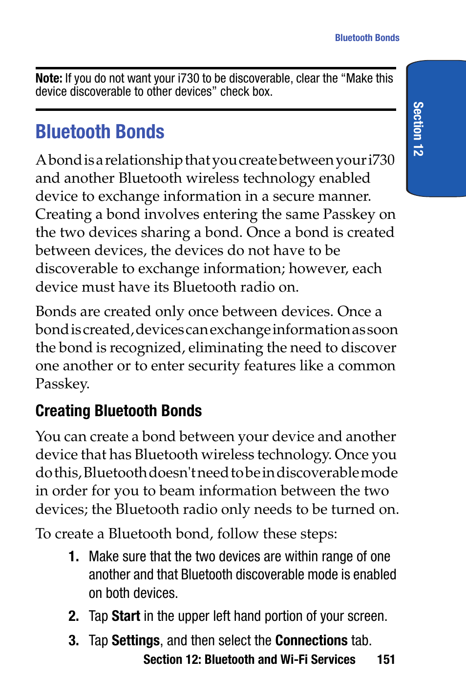 Bluetooth bonds | Samsung SCH-i730 User Manual | Page 151 / 220