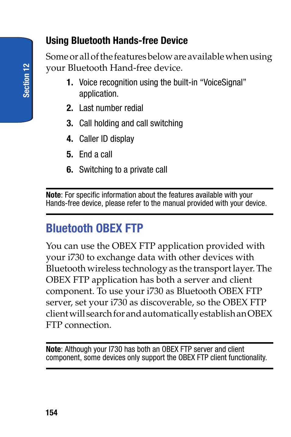 Bluetooth obex ftp | Samsung SCH-i730 User Manual | Page 154 / 220