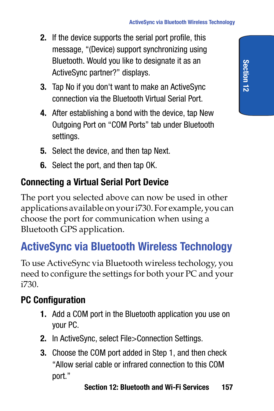 Activesync via bluetooth wireless technology | Samsung SCH-i730 User Manual | Page 157 / 220