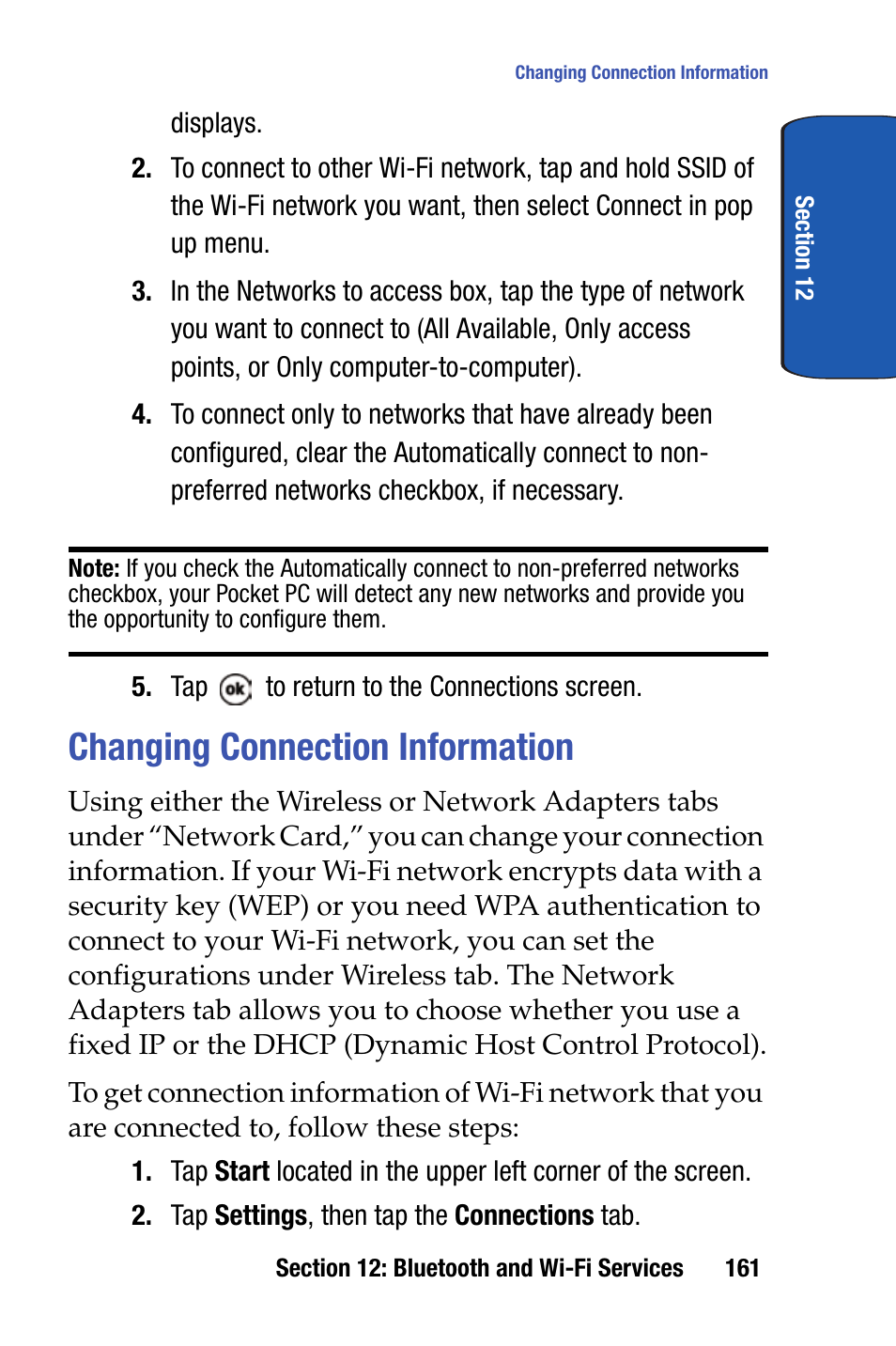 Changing connection information | Samsung SCH-i730 User Manual | Page 161 / 220