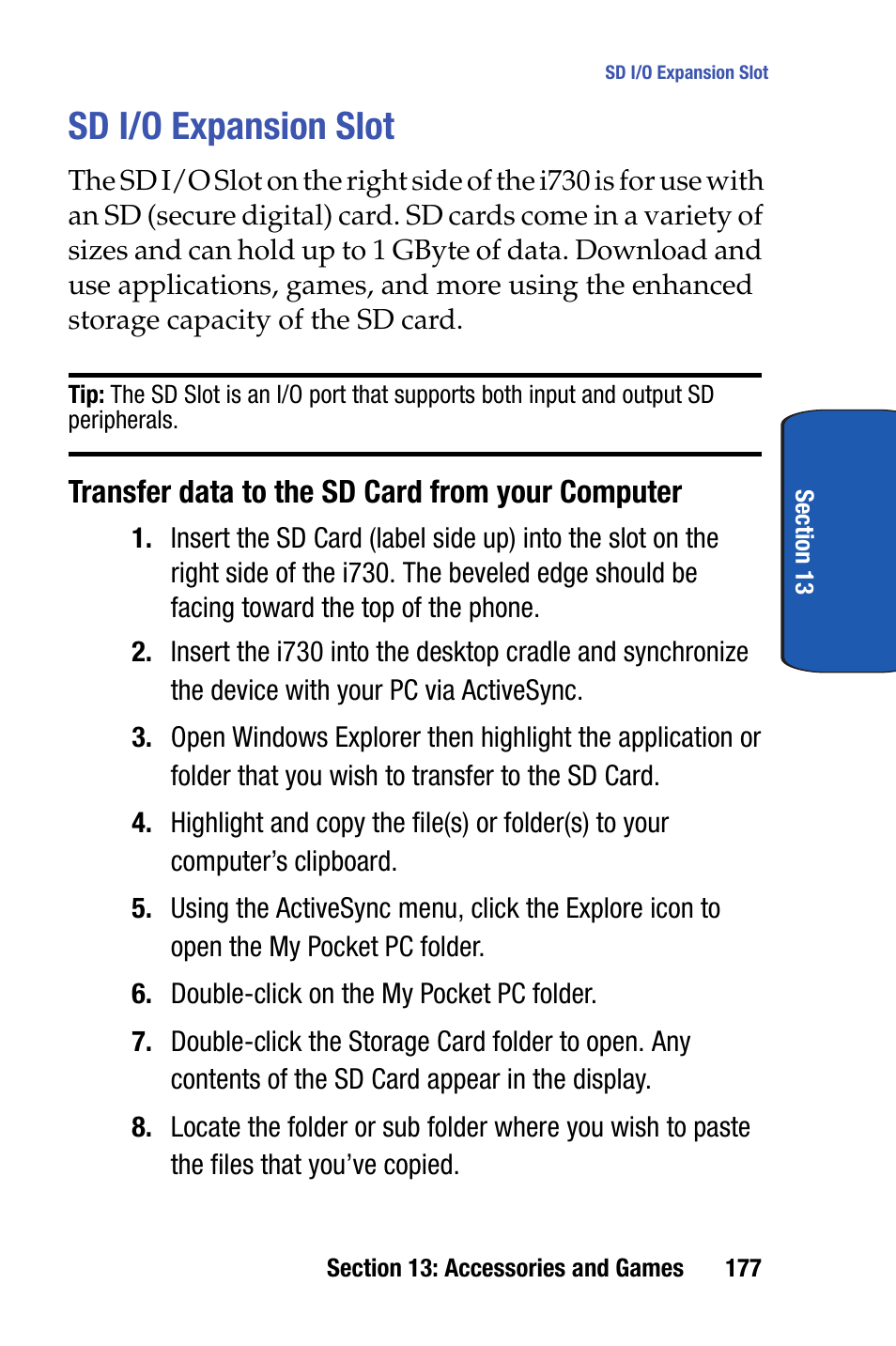 Sd i/o expansion slot | Samsung SCH-i730 User Manual | Page 177 / 220