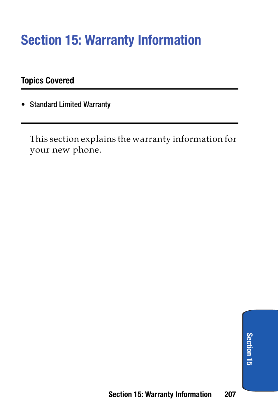 Section 15: warranty information | Samsung SCH-i730 User Manual | Page 207 / 220