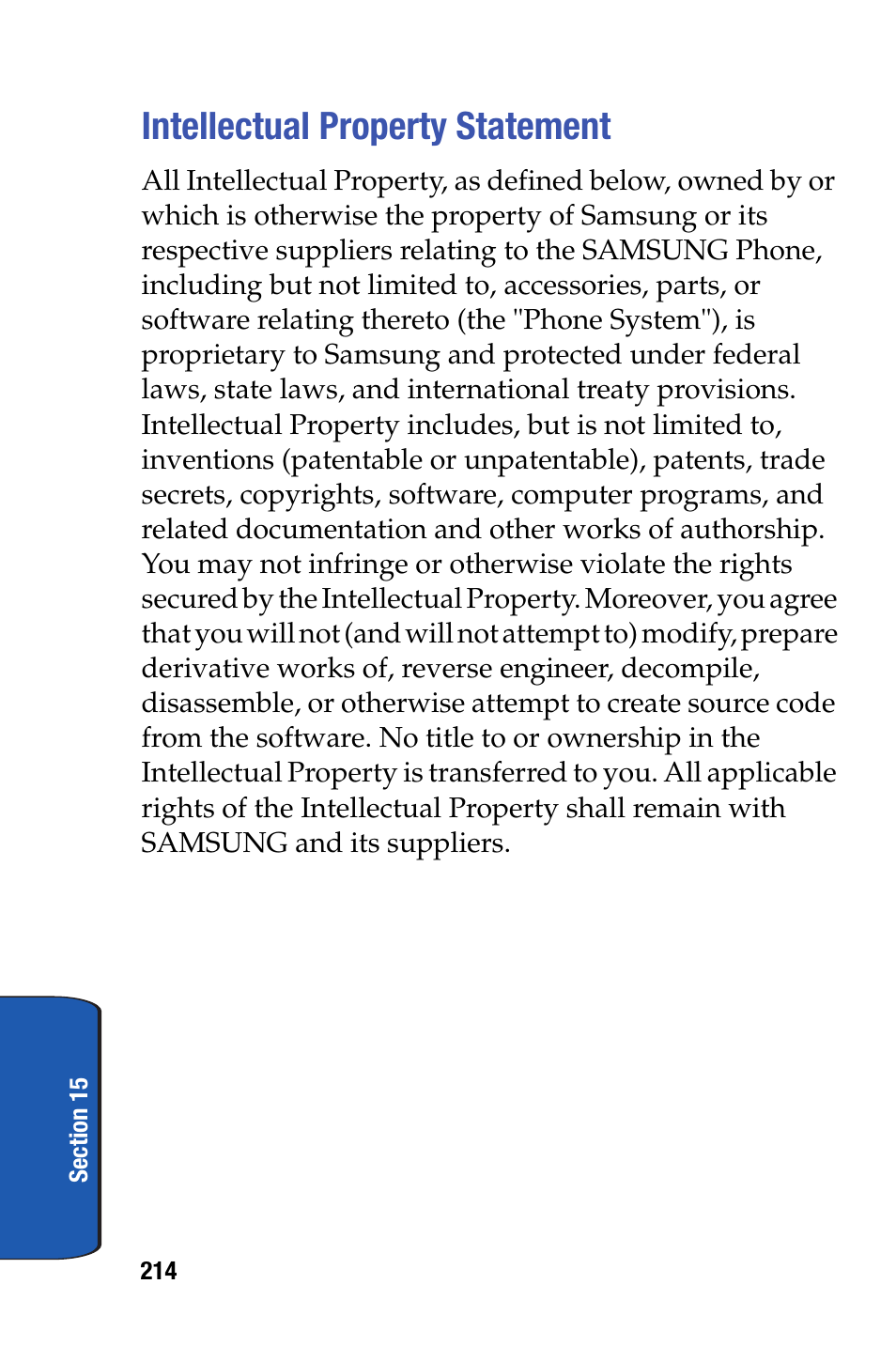 Intellectual property statement | Samsung SCH-i730 User Manual | Page 214 / 220