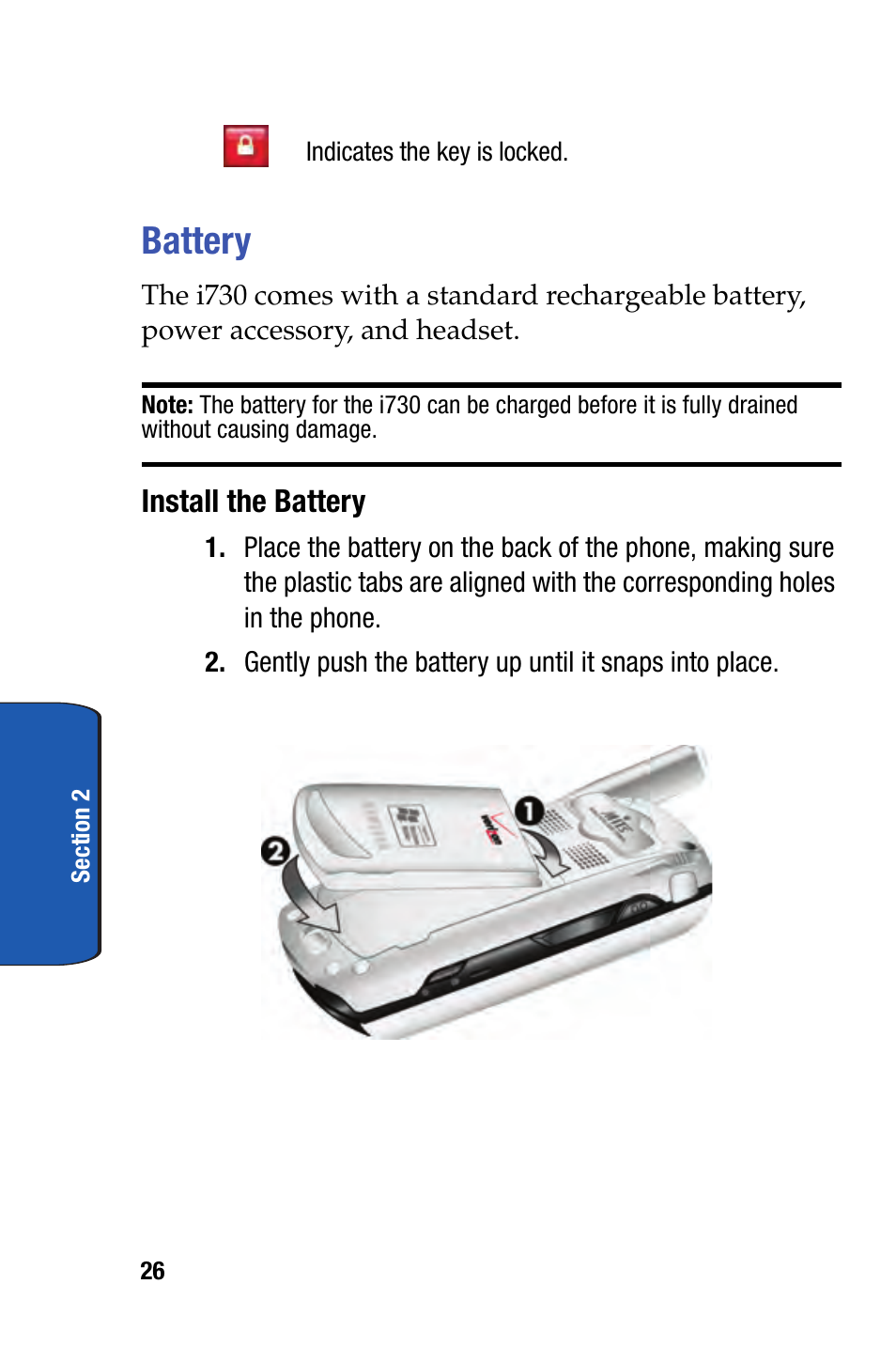 Battery | Samsung SCH-i730 User Manual | Page 26 / 220