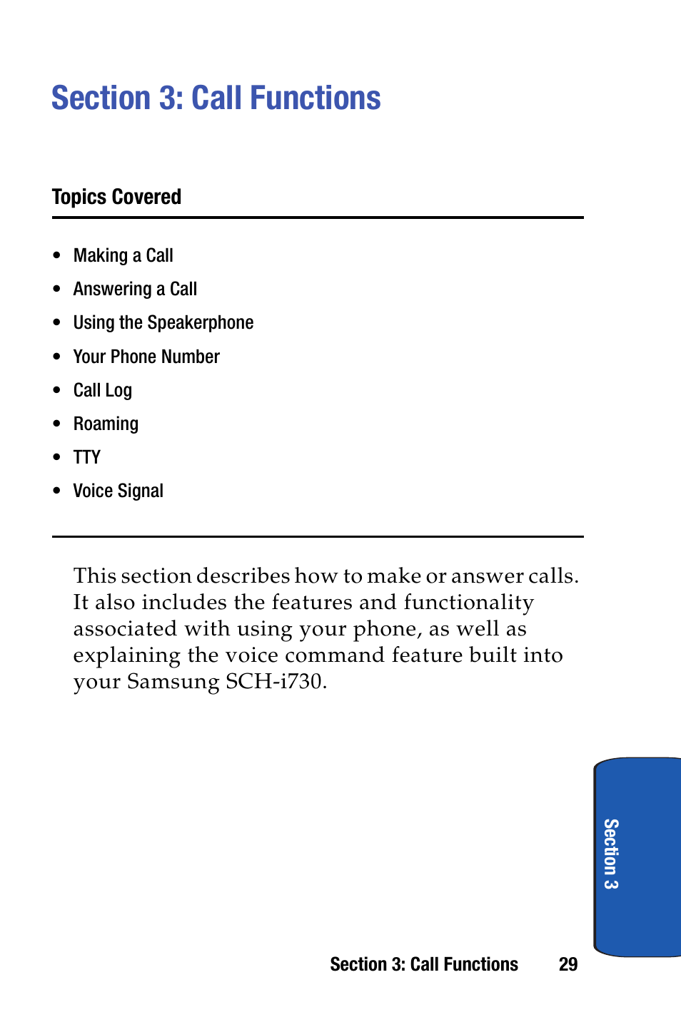 Section 3: call functions | Samsung SCH-i730 User Manual | Page 29 / 220