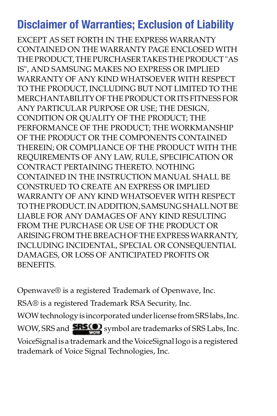 Disclaimer of warranties; exclusion of liability | Samsung SCH-i730 User Manual | Page 3 / 220