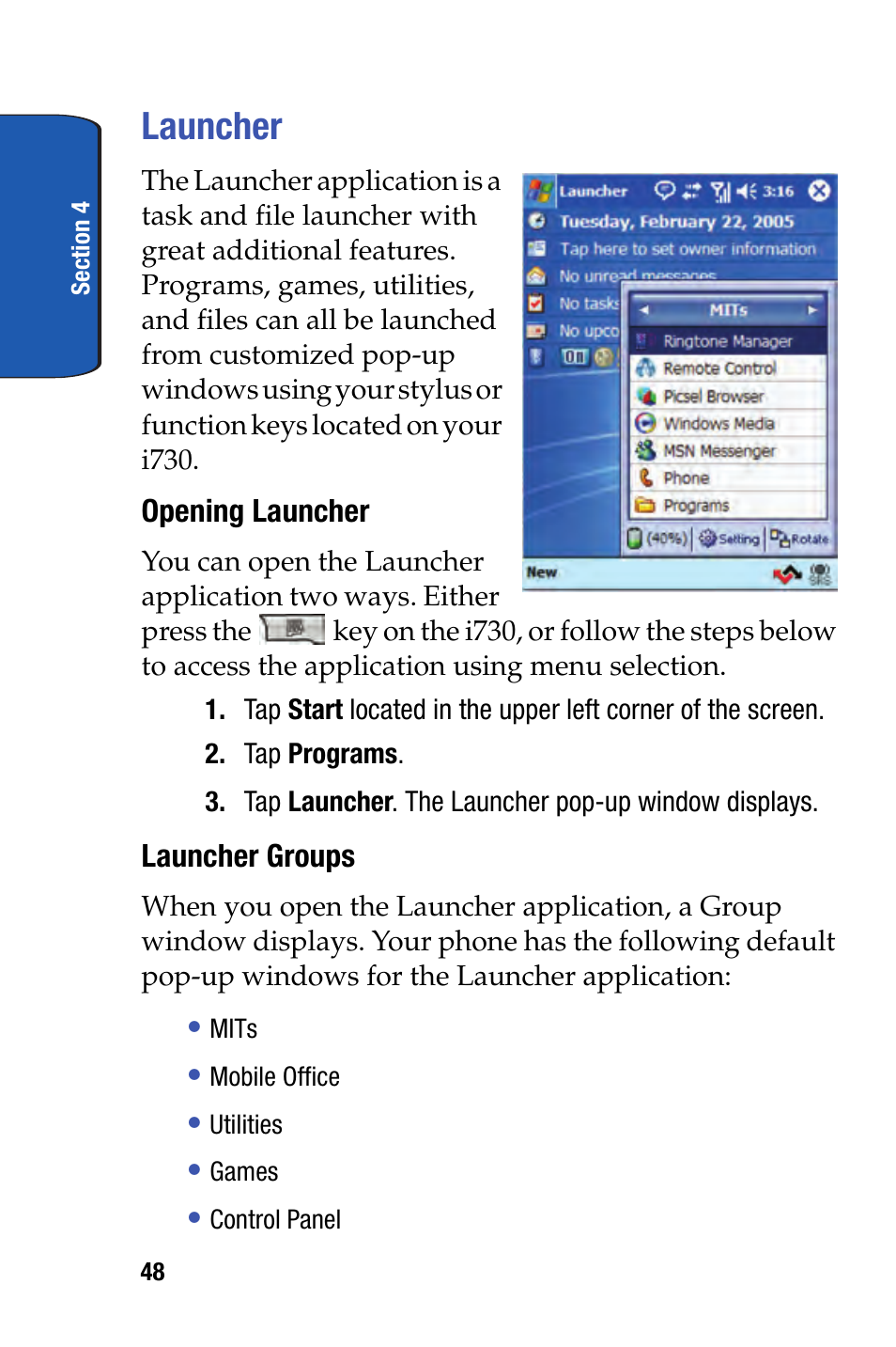 Launcher | Samsung SCH-i730 User Manual | Page 48 / 220