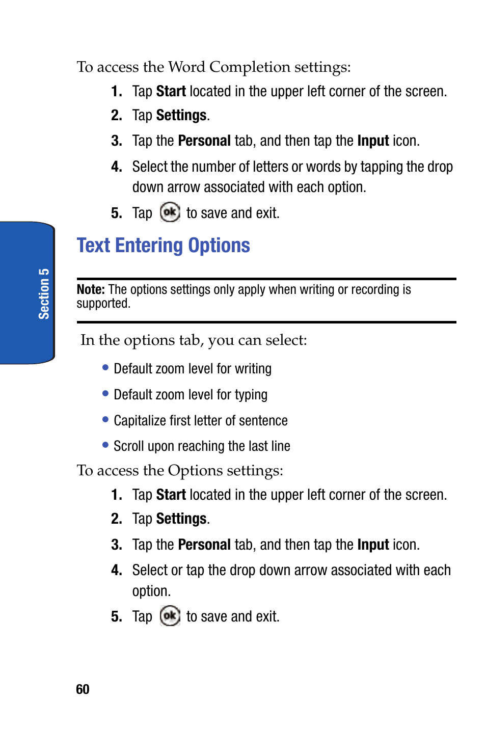 Text entering options | Samsung SCH-i730 User Manual | Page 60 / 220