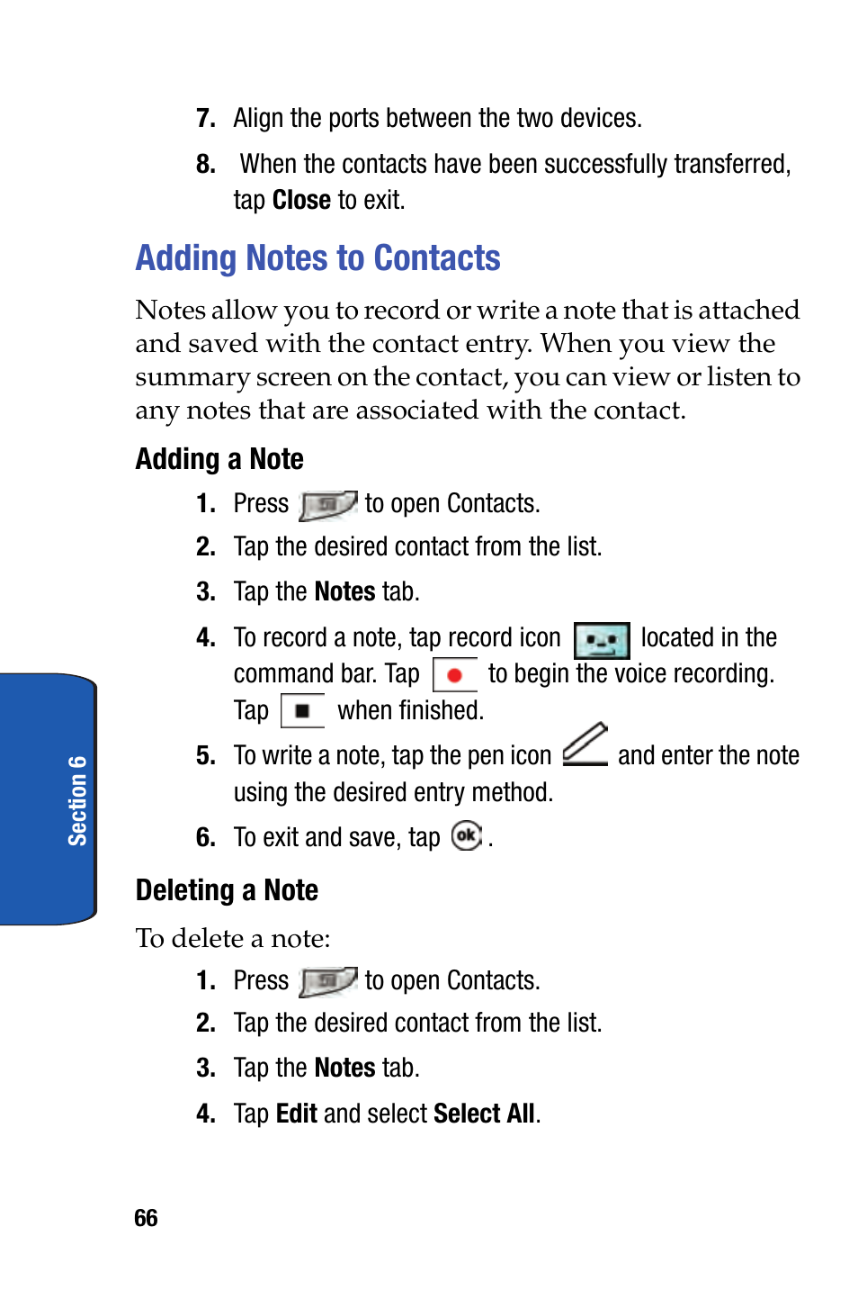 Adding notes to contacts | Samsung SCH-i730 User Manual | Page 66 / 220
