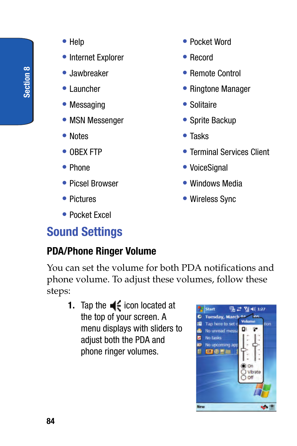 Sound settings | Samsung SCH-i730 User Manual | Page 84 / 220