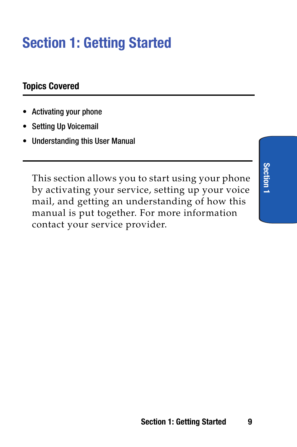 Section 1: getting started | Samsung SCH-i730 User Manual | Page 9 / 220
